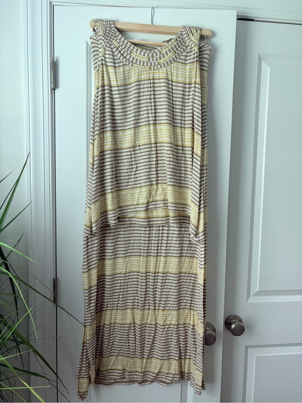 Sophie Max Yellow Beige Striped Maxi Skirt Set
